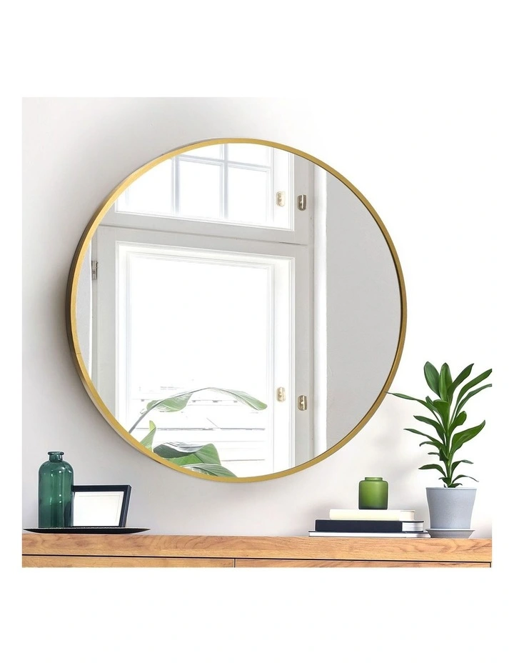 Oikiture Wall Mirrors Round 70cm Makeup Mirror Vanity Home Decor Gold Bedroom image 5