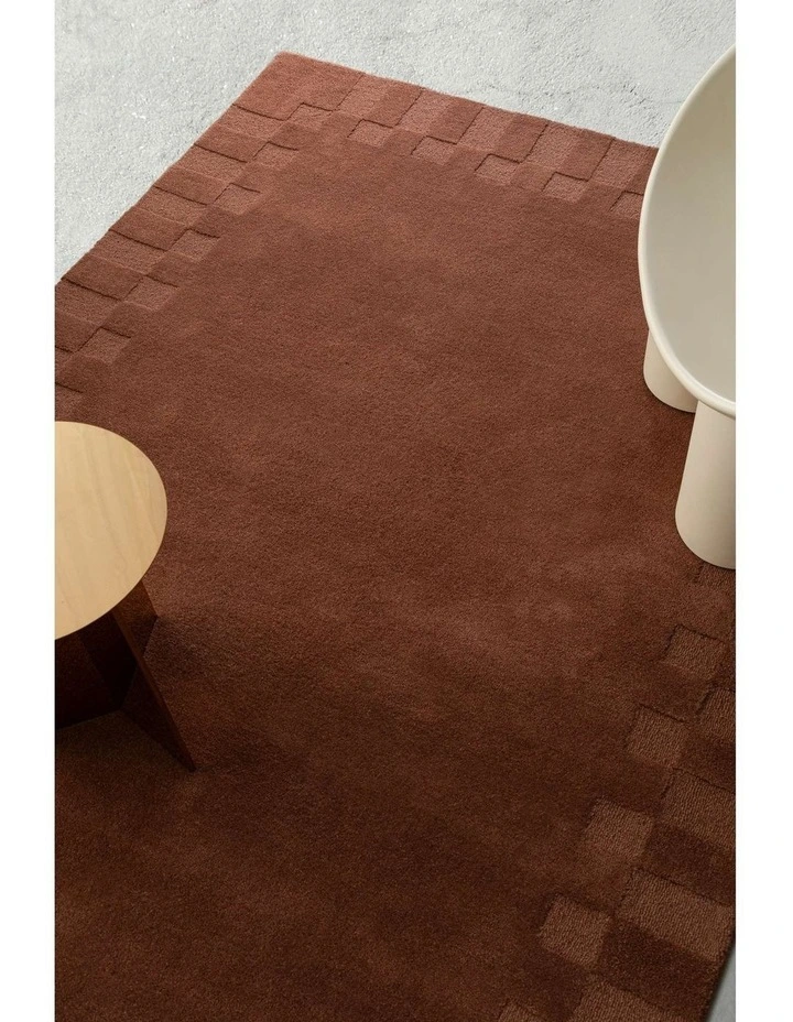 LOOPSIE OSTIENSE TERRACOTTA CHECKED BORDER WOOL RUG image 7