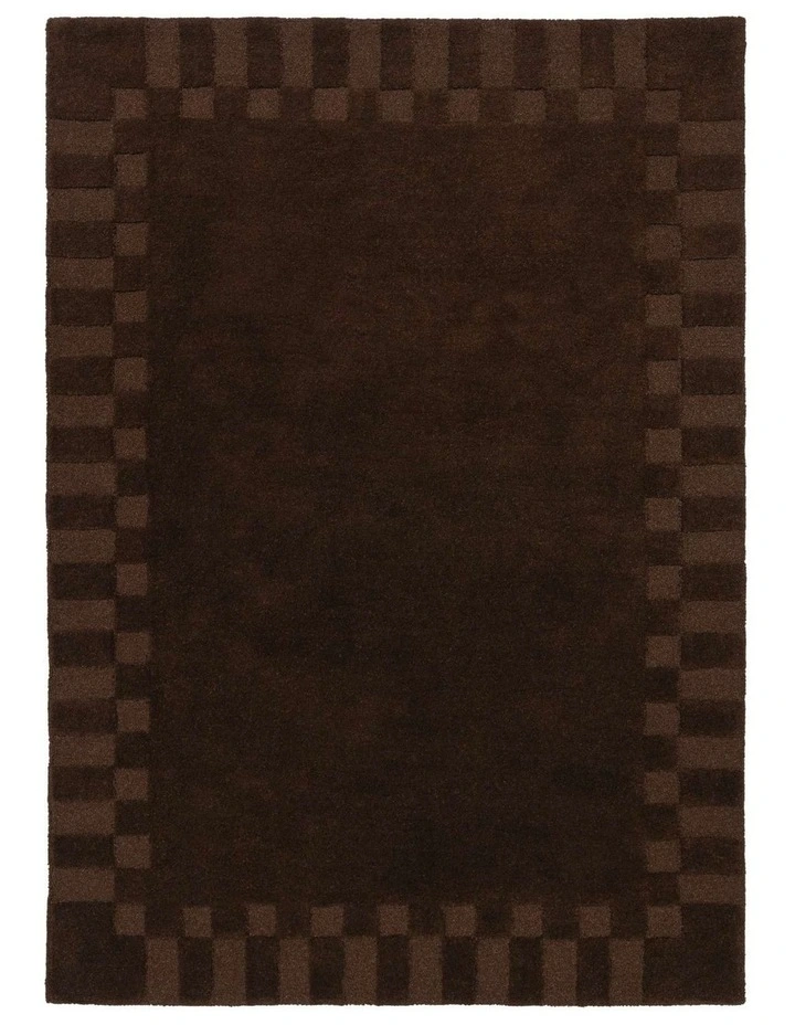 LOOPSIE MARGUTTA CHOCOLATE CHECKED BORDER WOOL RUG image 1