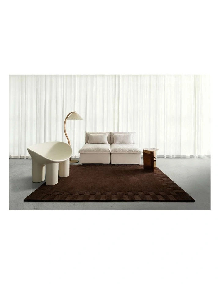 LOOPSIE MARGUTTA CHOCOLATE CHECKED BORDER WOOL RUG image 6