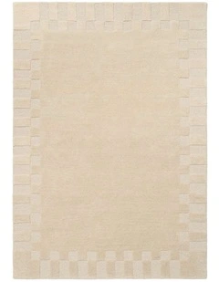 LOOPSIE NAVONA OAT CHECKED BORDER WOOL RUG