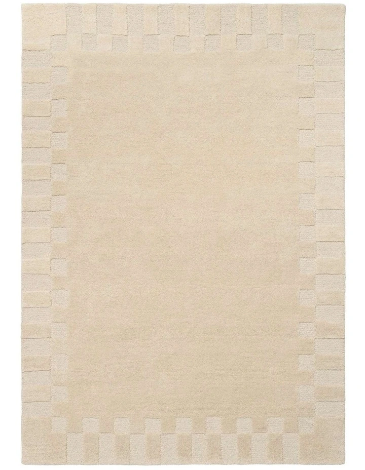 LOOPSIE NAVONA OAT CHECKED BORDER WOOL RUG image 1