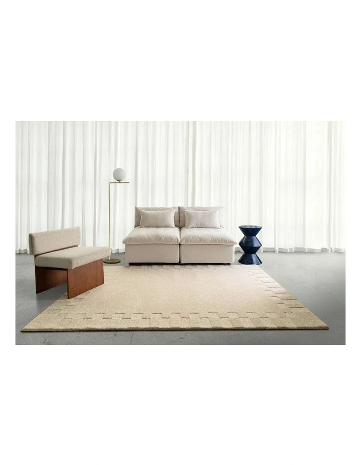 LOOPSIE NAVONA OAT CHECKED BORDER WOOL RUG image 6
