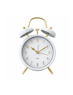 Clevinger 16cm Classic Twin Bell Analogue Bedside Alarm Clock - White & Gold