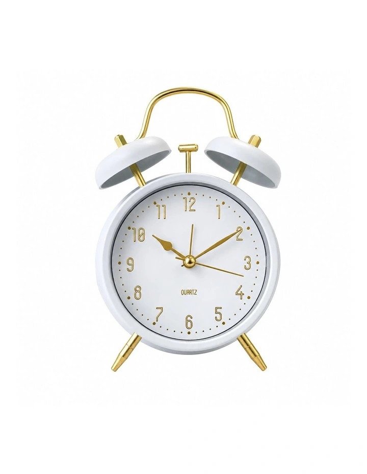 Clevinger 16cm Classic Twin Bell Analogue Bedside Alarm Clock - White & Gold image 1