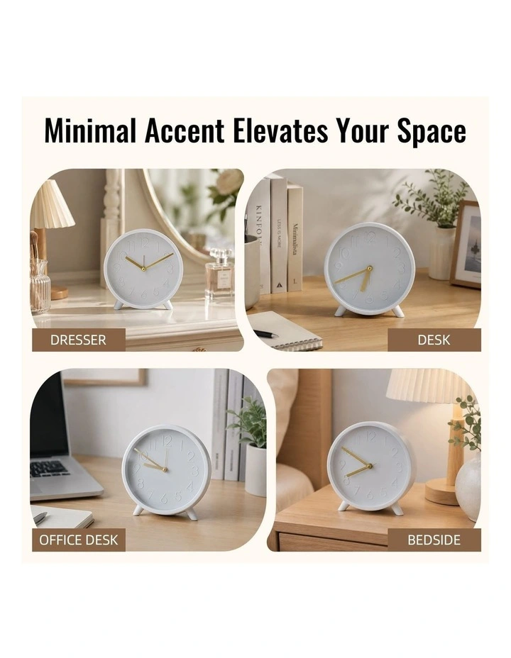 Clevinger Modern Analogue Alarm Clock 14.7cm in White & Gold Bedside Tabletop Clock image 3