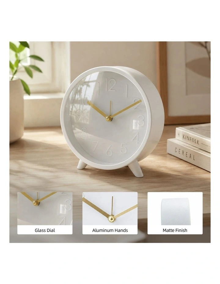 Clevinger Modern Analogue Alarm Clock 14.7cm in White & Gold Bedside Tabletop Clock image 4