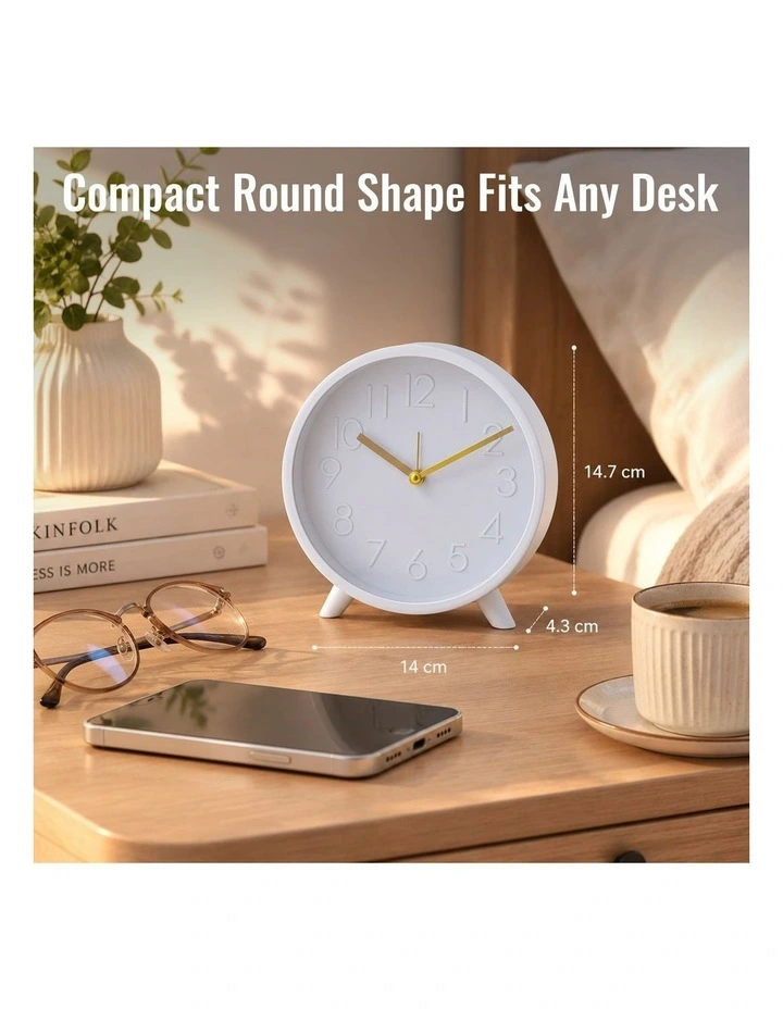 Clevinger Modern Analogue Alarm Clock 14.7cm in White & Gold Bedside Tabletop Clock image 5