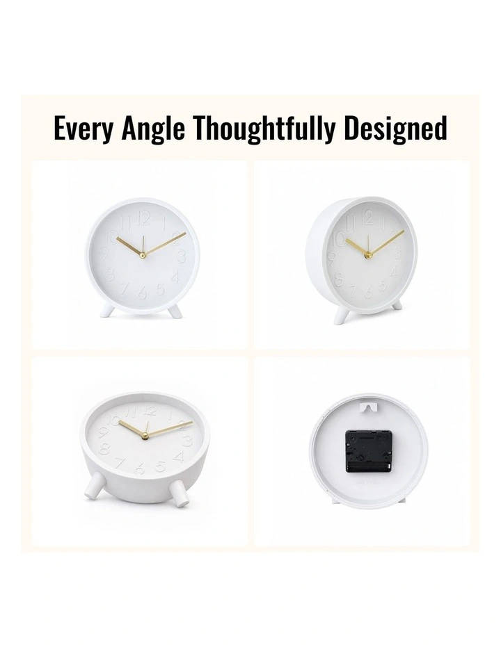 Clevinger Modern Analogue Alarm Clock 14.7cm in White & Gold Bedside Tabletop Clock image 7