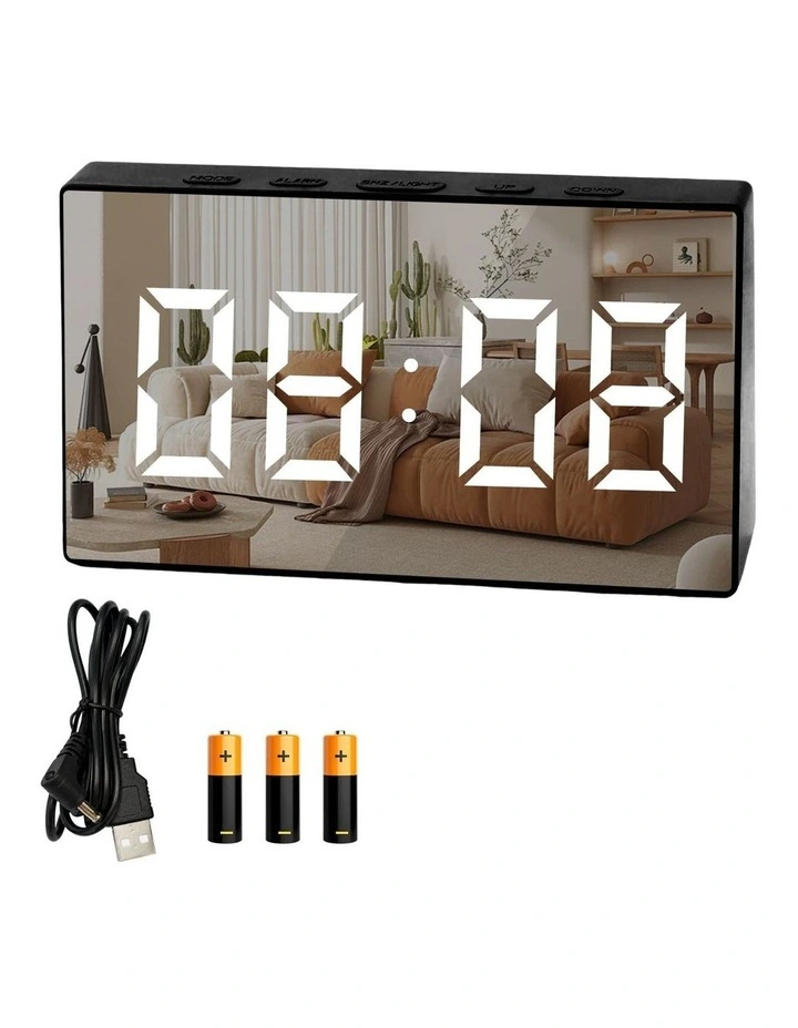 Clevinger Black LED Digital Alarm Clock with Mirror Display & Snooze 13cm image 1