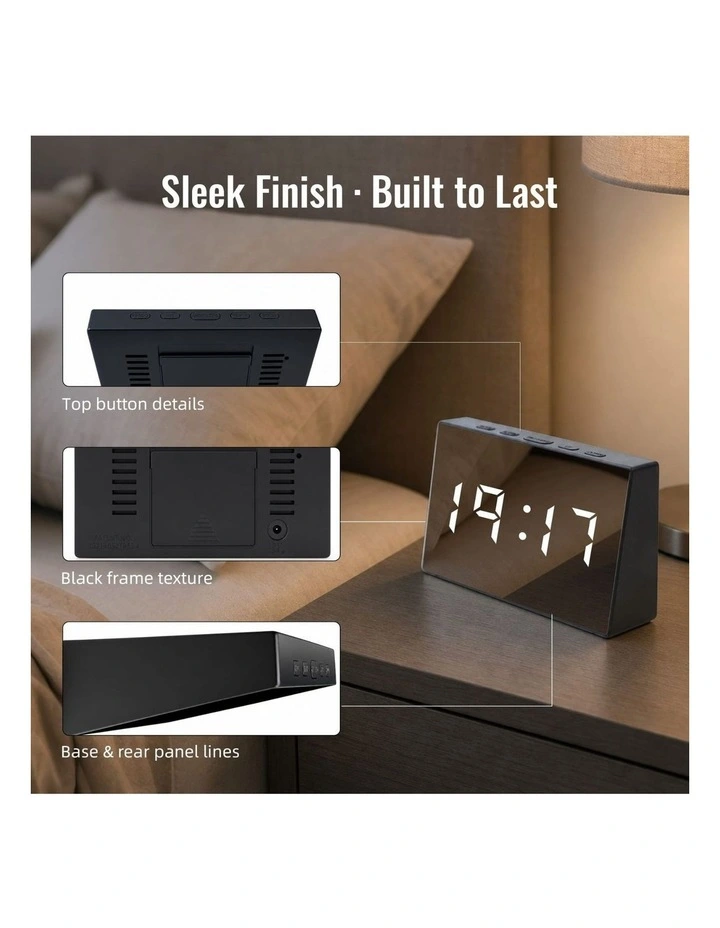 Clevinger Black LED Digital Alarm Clock with Mirror Display & Snooze 13cm image 5