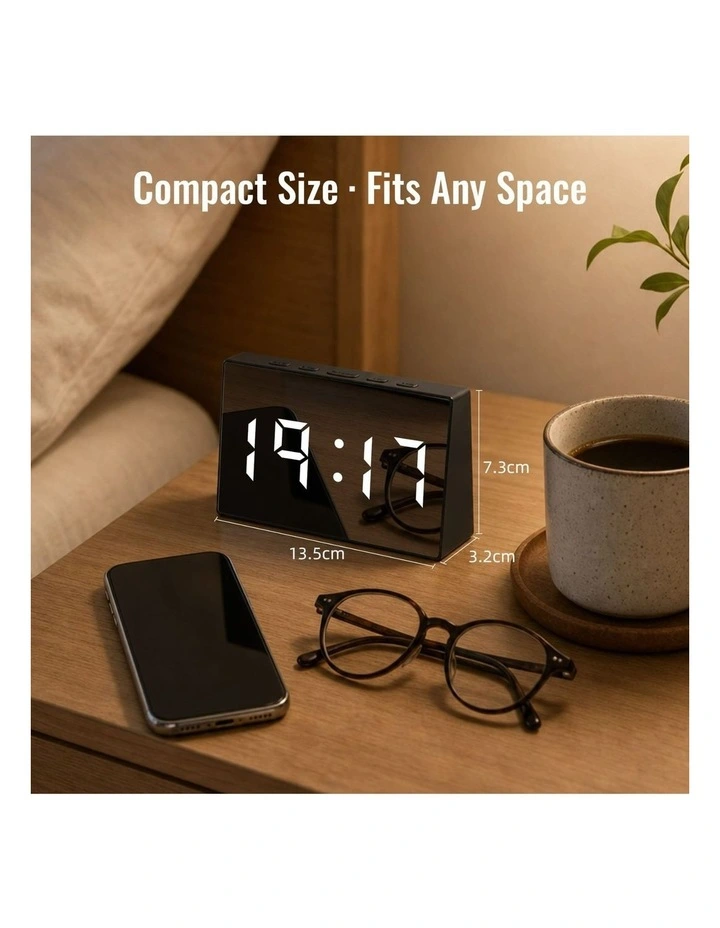 Clevinger Black LED Digital Alarm Clock with Mirror Display & Snooze 13cm image 6