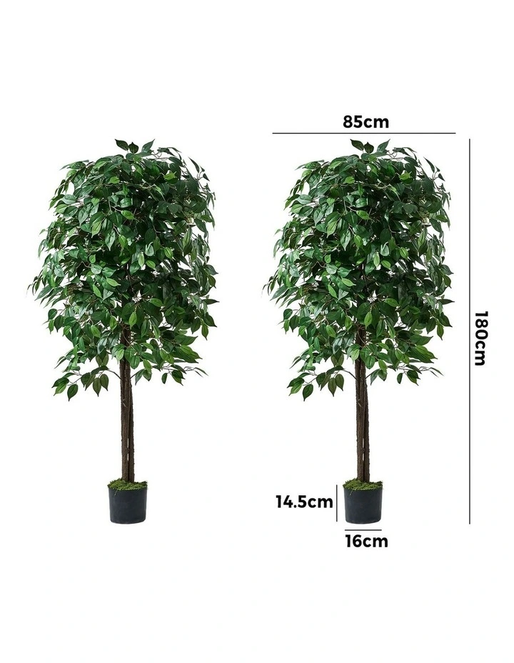 Livsip 2 Pack Artificial Ficus Tree Faux Potted Plants 180cm image 3