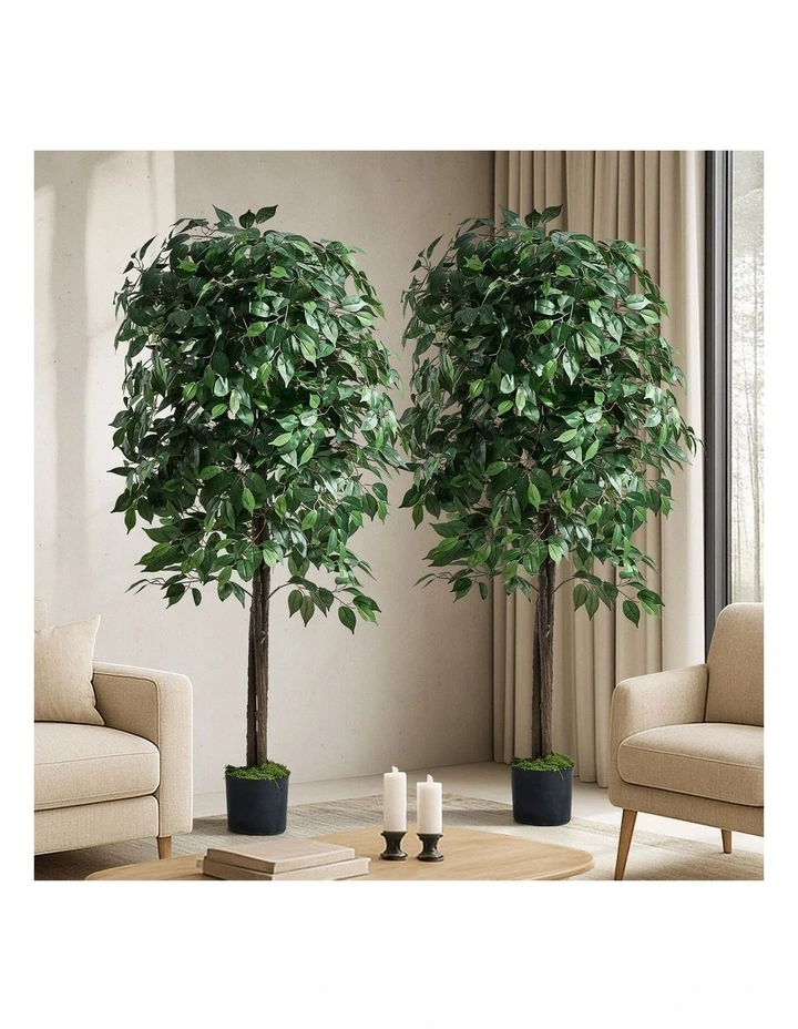 Livsip 2 Pack Artificial Ficus Tree Faux Potted Plants 180cm image 4