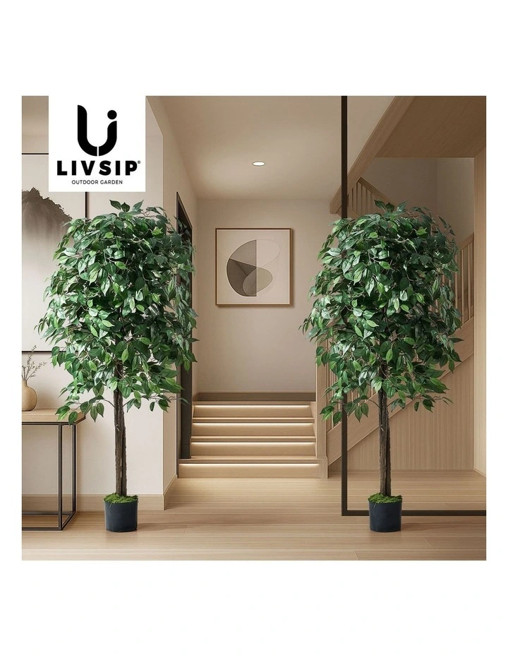 Livsip 2 Pack Artificial Ficus Tree Faux Potted Plants 180cm image 7