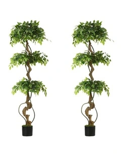 Livsip 2PCS Artificial Ficus Tree 180cm Large Twisted Ficus Faux Potted Plant