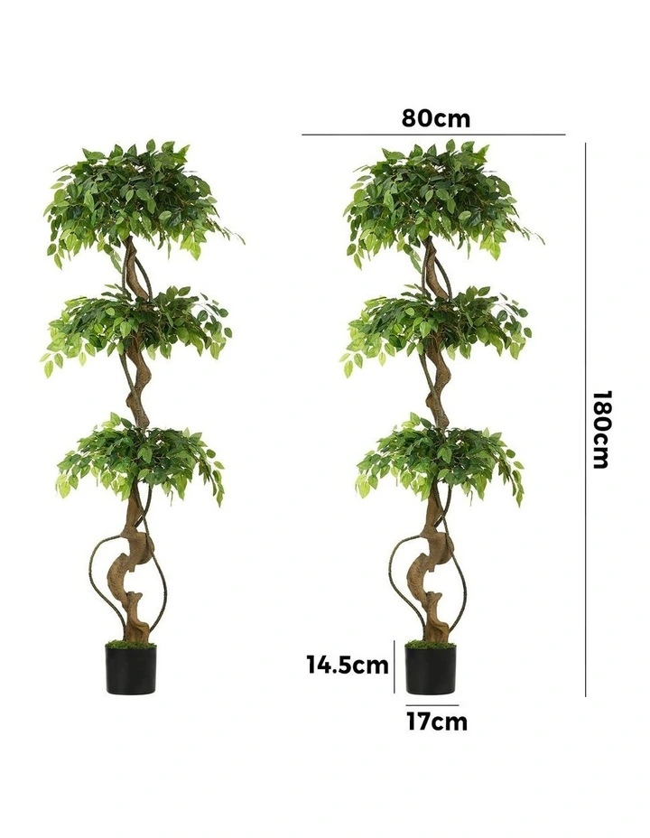Livsip 2PCS Artificial Ficus Tree 180cm Large Twisted Ficus Faux Potted Plant image 3