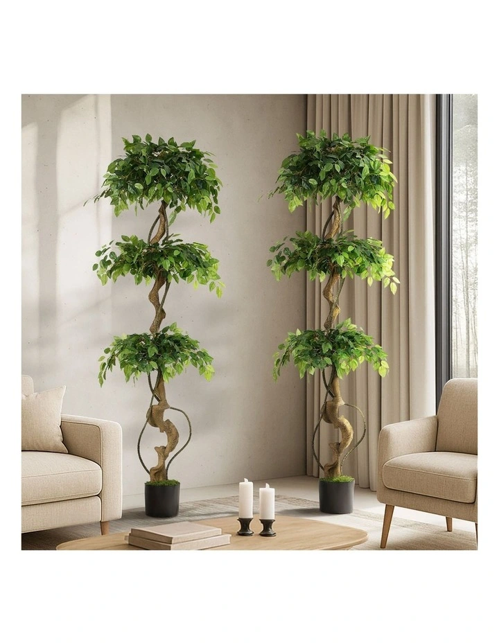 Livsip 2PCS Artificial Ficus Tree 180cm Large Twisted Ficus Faux Potted Plant image 4