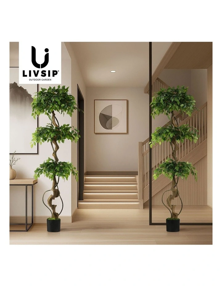 Livsip 2PCS Artificial Ficus Tree 180cm Large Twisted Ficus Faux Potted Plant image 7