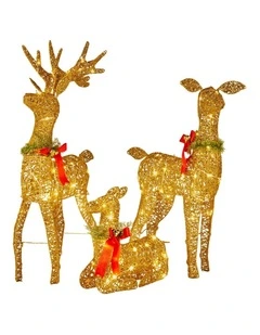 Christabelle 3 Reindeer Family Christmas Light Up Display 1.07m Rich Gold Animated Outdoor Indoor