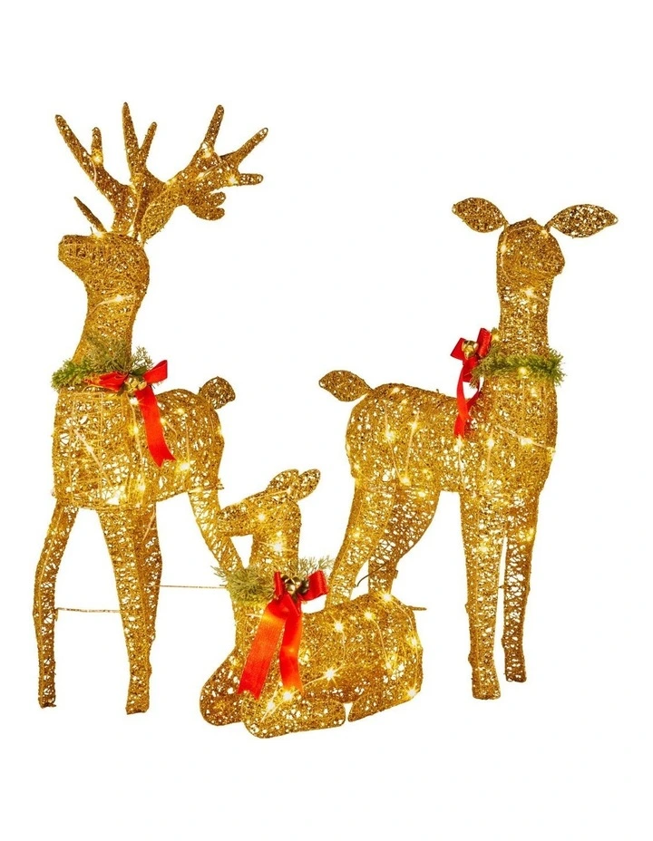Christabelle 3 Reindeer Family Christmas Light Up Display 1.07m Rich Gold Animated Outdoor Indoor image 1