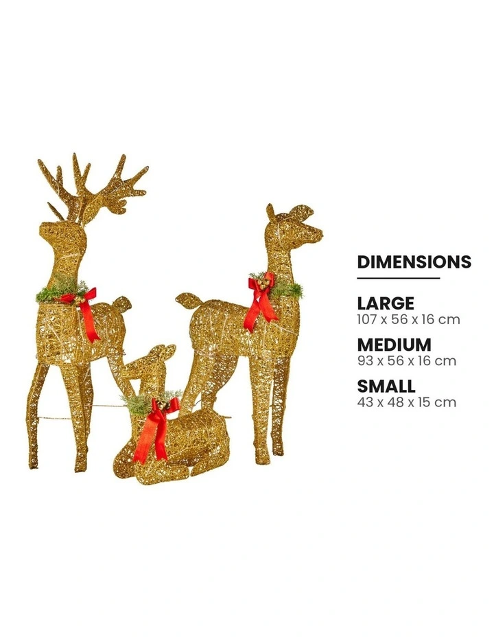 Christabelle 3 Reindeer Family Christmas Light Up Display 1.07m Rich Gold Animated Outdoor Indoor image 2