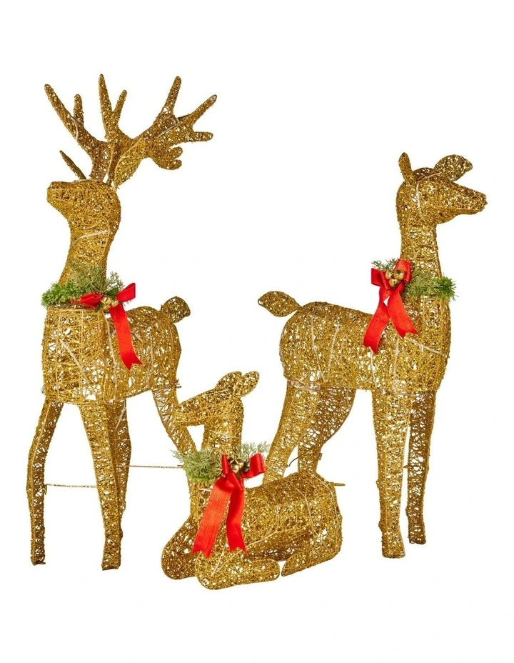 Christabelle 3 Reindeer Family Christmas Light Up Display 1.07m Rich Gold Animated Outdoor Indoor image 4