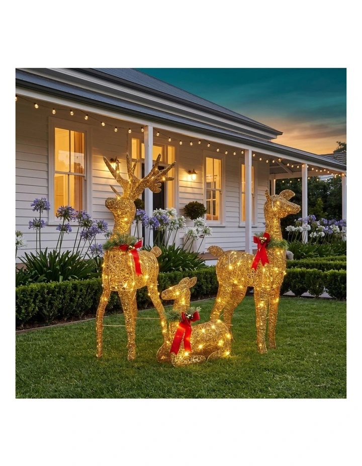 Christabelle 3 Reindeer Family Christmas Light Up Display 1.07m Rich Gold Animated Outdoor Indoor image 5