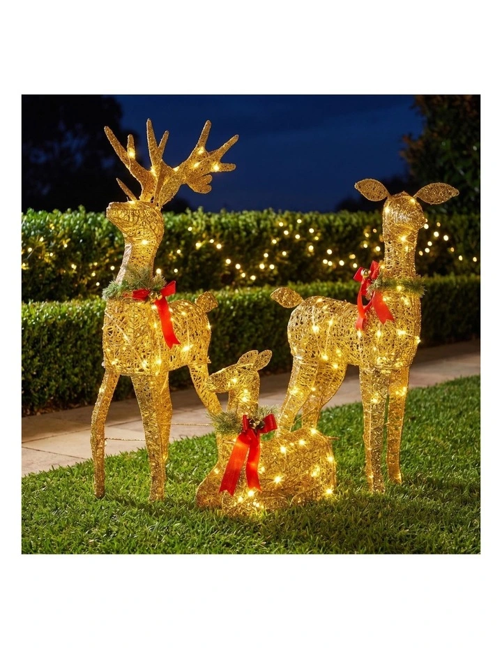 Christabelle 3 Reindeer Family Christmas Light Up Display 1.07m Rich Gold Animated Outdoor Indoor image 7