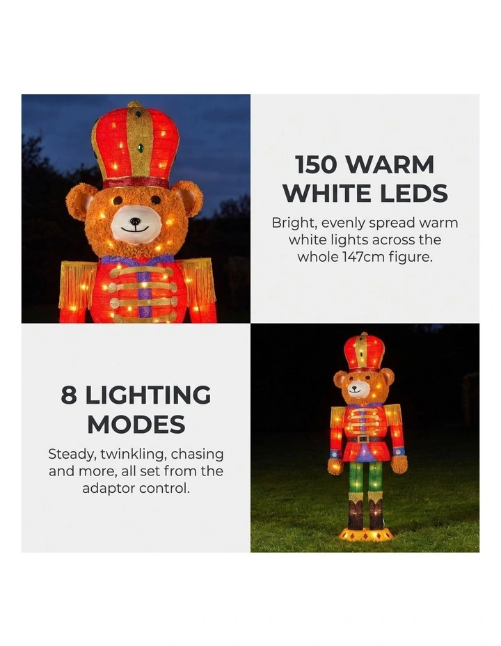 Christabelle 1.47m Teddy Bear Nutcracker Christmas Light Up Display LED Outdoor Indoor Decoration image 2