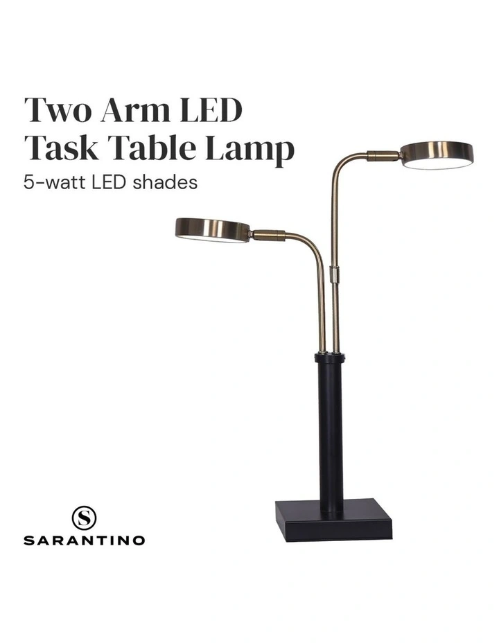 Sarantino LED Metal Table Lamp with 2 Lights Brushed Gold Black Finish image 5