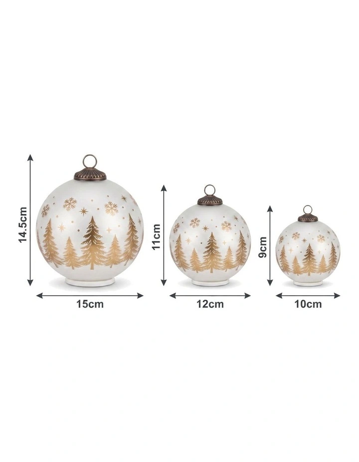 Christabelle 3 White Glass Christmas LED Light Up Spheres Gold Forest Table Decor Xmas image 2