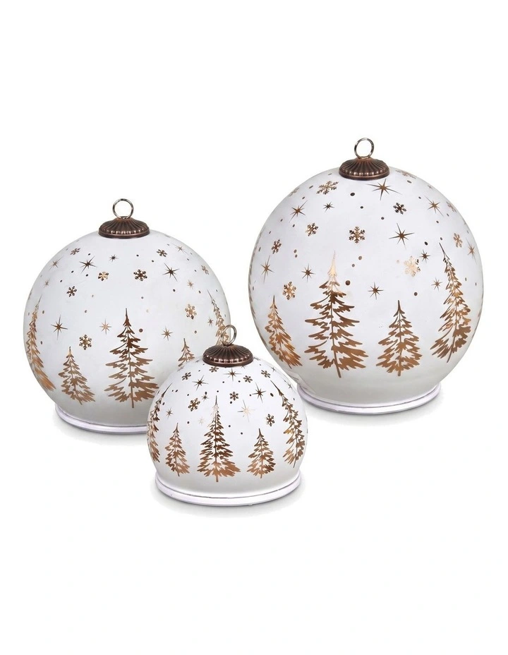 Christabelle 3 White Glass Christmas LED Light Up Spheres Gold Forest Table Decor Xmas image 3