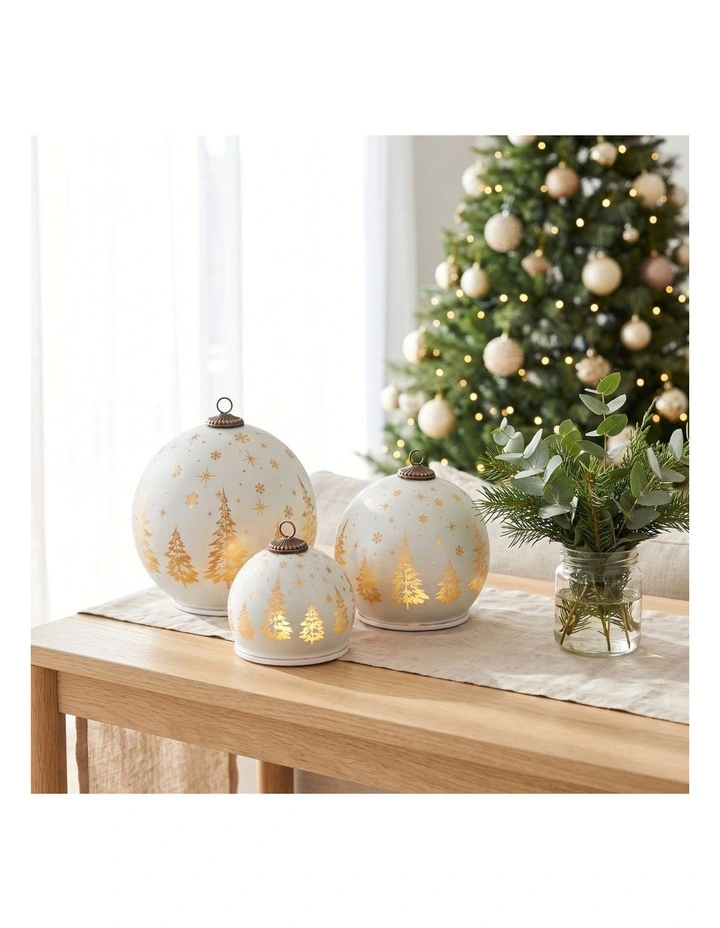 Christabelle 3 White Glass Christmas LED Light Up Spheres Gold Forest Table Decor Xmas image 4