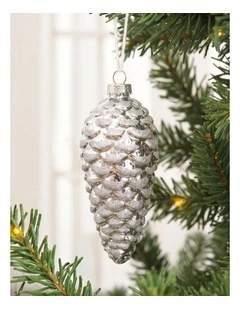 Sherwood Christmas Pinecone Metallic Glass Baubles (6 Pack) 7x16cm Silver