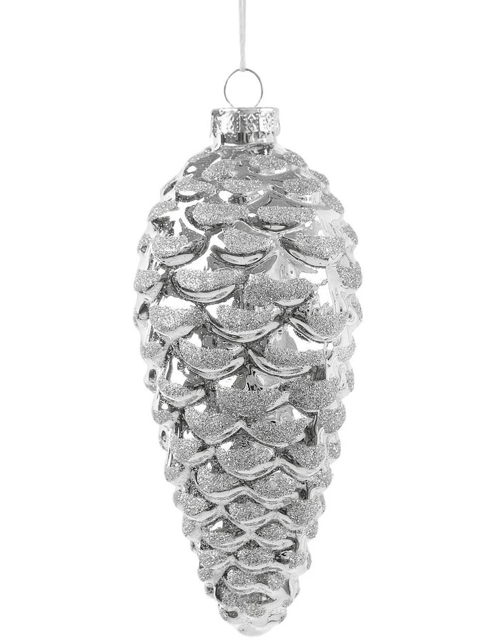 Sherwood Christmas Pinecone Metallic Glass Baubles (6 Pack) 7x16cm Silver image 4