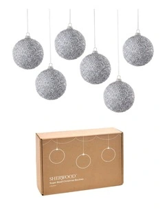 Sherwood Sugar Bead Christmas Baubles (6 Pack) Silver