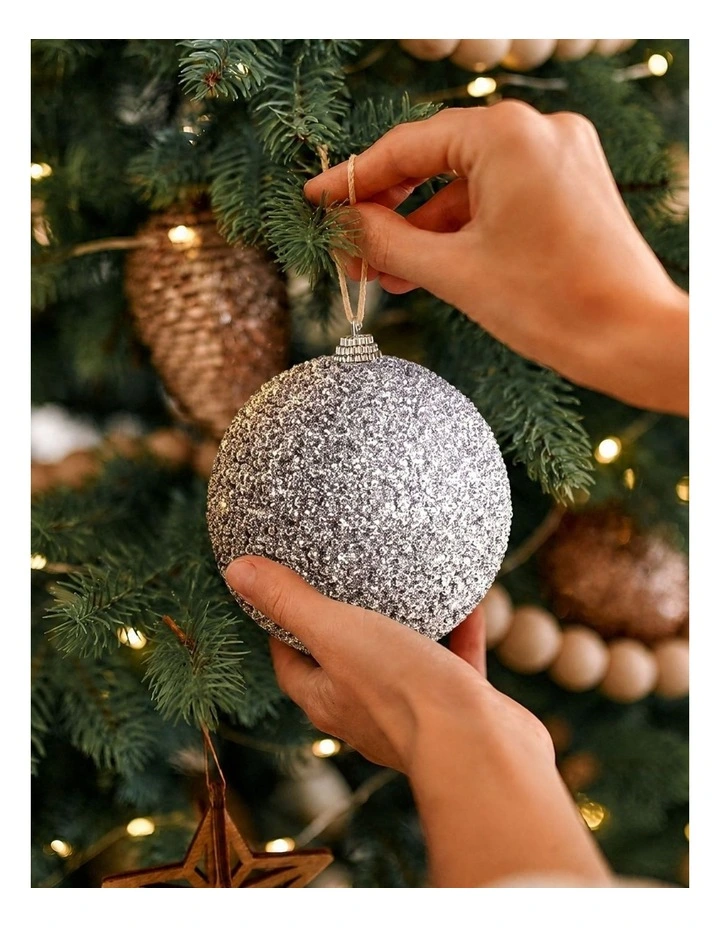 Sherwood Sugar Bead Christmas Baubles (6 Pack) Silver image 2