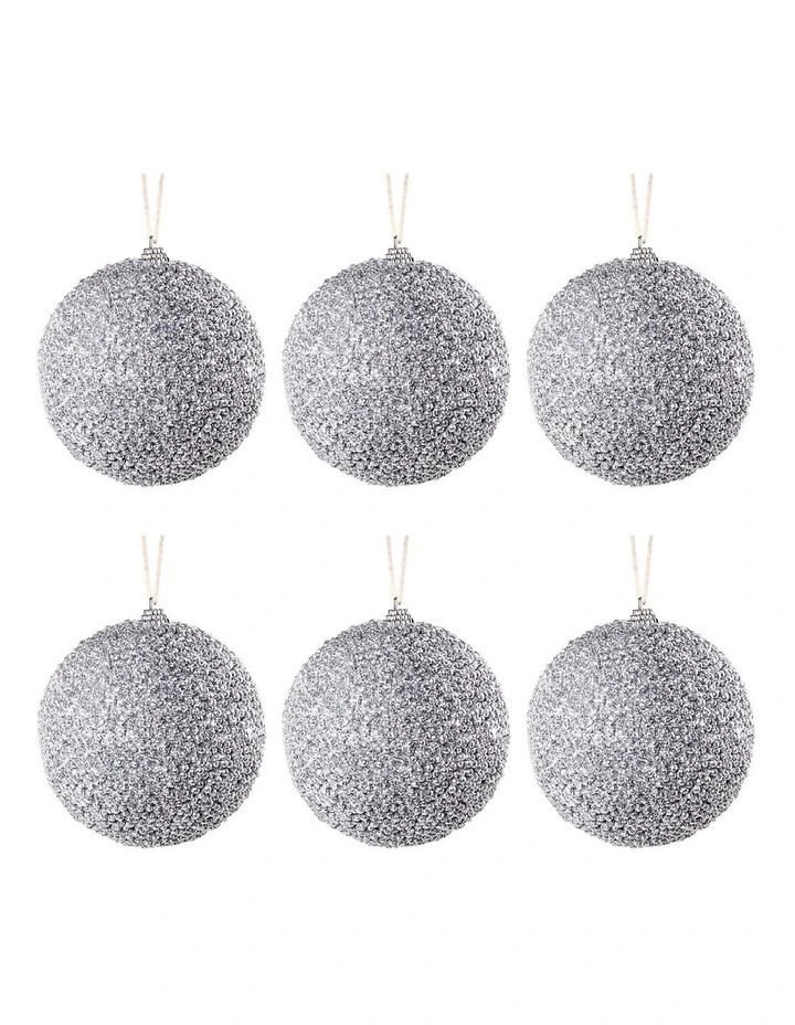 Sherwood Sugar Bead Christmas Baubles (6 Pack) Silver image 3