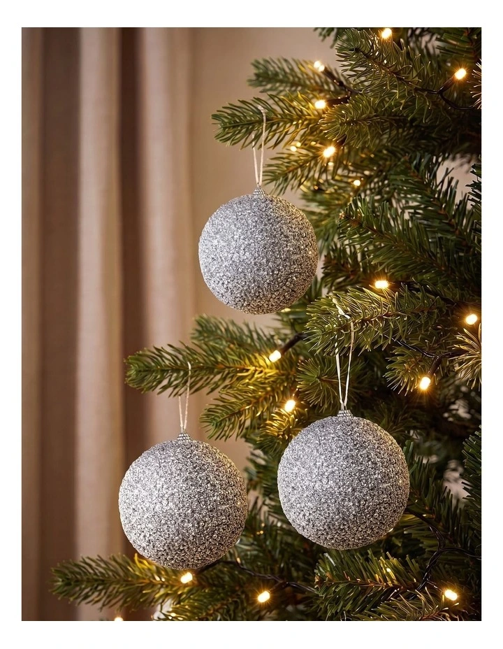 Sherwood Sugar Bead Christmas Baubles (6 Pack) Silver image 5