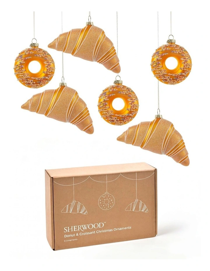 Sherwood Christmas Donuts and Croissants Christmas Ornaments (6 Pack) Gold image 2
