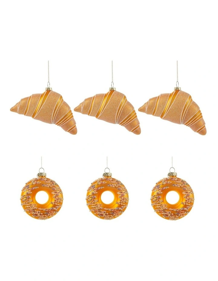 Sherwood Christmas Donuts and Croissants Christmas Ornaments (6 Pack) Gold image 5