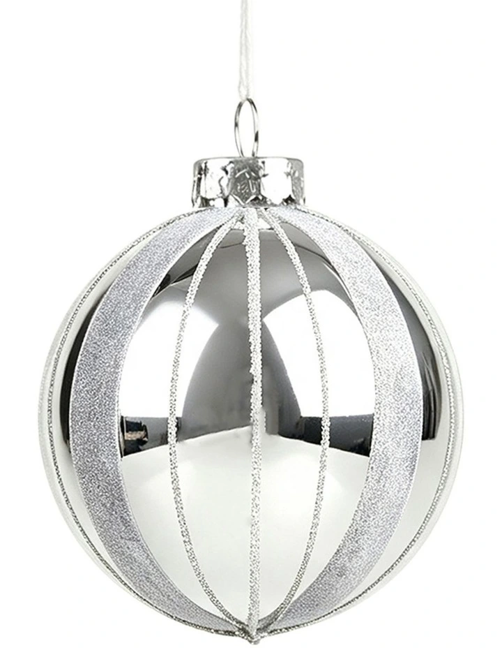 Sherwood Christmas Glitter Stripe Glass Mixed Shape Baubles (6 Pack) Silver image 4
