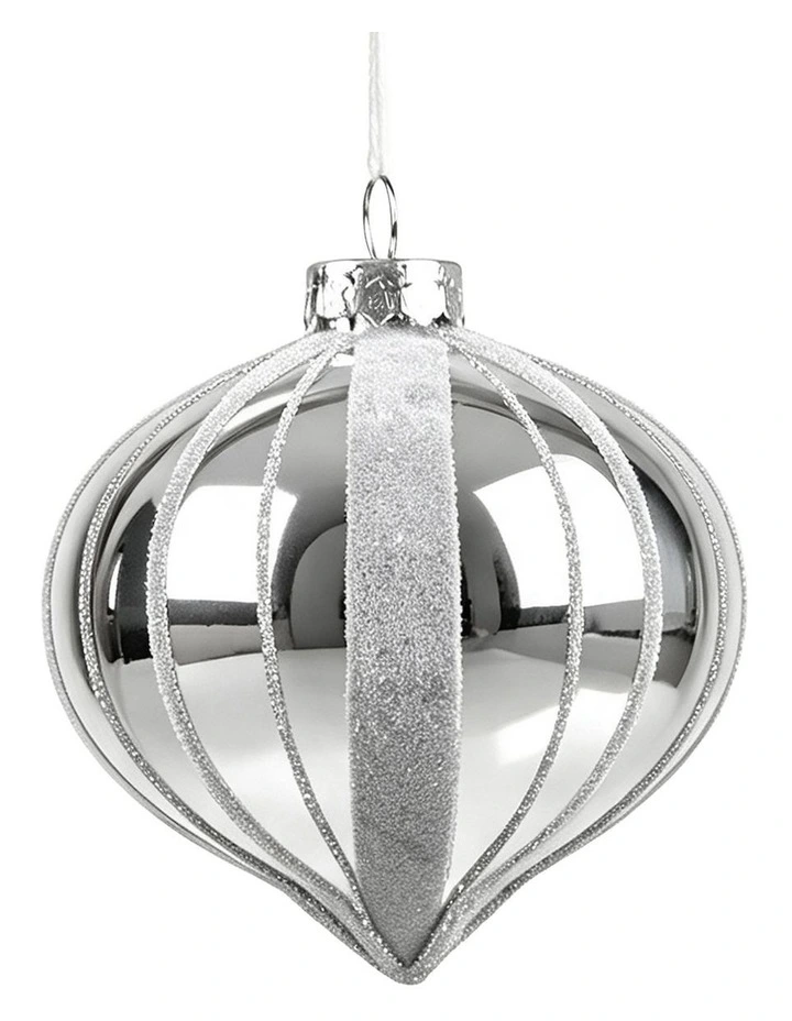 Sherwood Christmas Glitter Stripe Glass Mixed Shape Baubles (6 Pack) Silver image 5