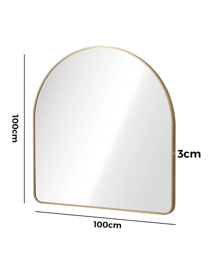 Oikiture 100cm x 100cm Wall Mirror 3mm Thick Wall-Mounted Arched Aluminium Frame image 3