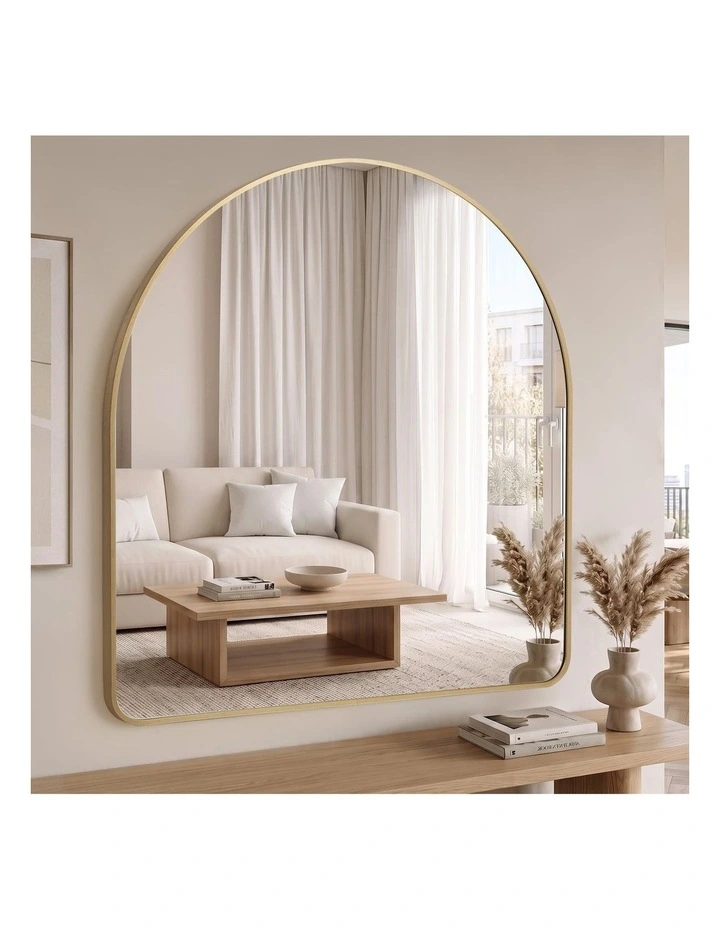 Oikiture 100cm x 100cm Wall Mirror 3mm Thick Wall-Mounted Arched Aluminium Frame image 4
