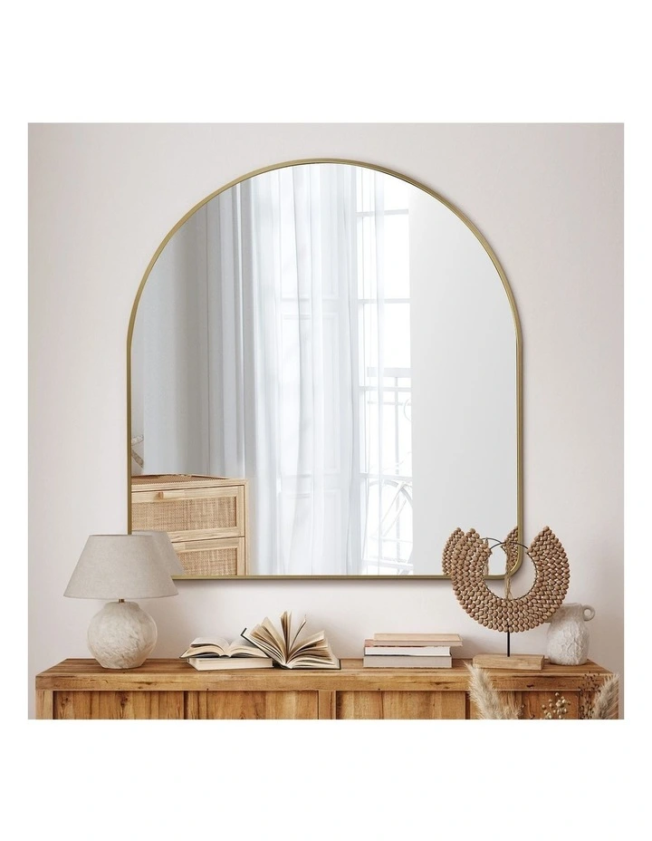 Oikiture 100cm x 100cm Wall Mirror 3mm Thick Wall-Mounted Arched Aluminium Frame image 5