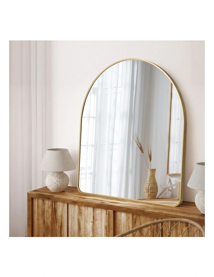 Oikiture 100cm x 100cm Wall Mirror 3mm Thick Wall-Mounted Arched Aluminium Frame image 6