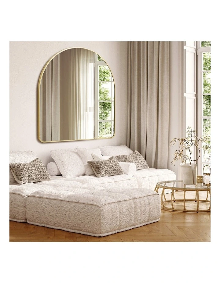 Oikiture 100cm x 100cm Wall Mirror 3mm Thick Wall-Mounted Arched Aluminium Frame image 7