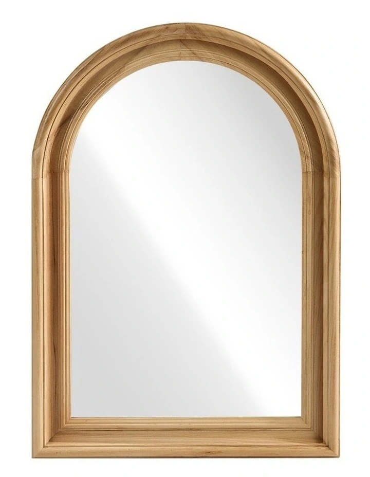 Oikiture 85x60cm Arched Wall Mirror Decorative Mirror Wide Frame Natural image 1